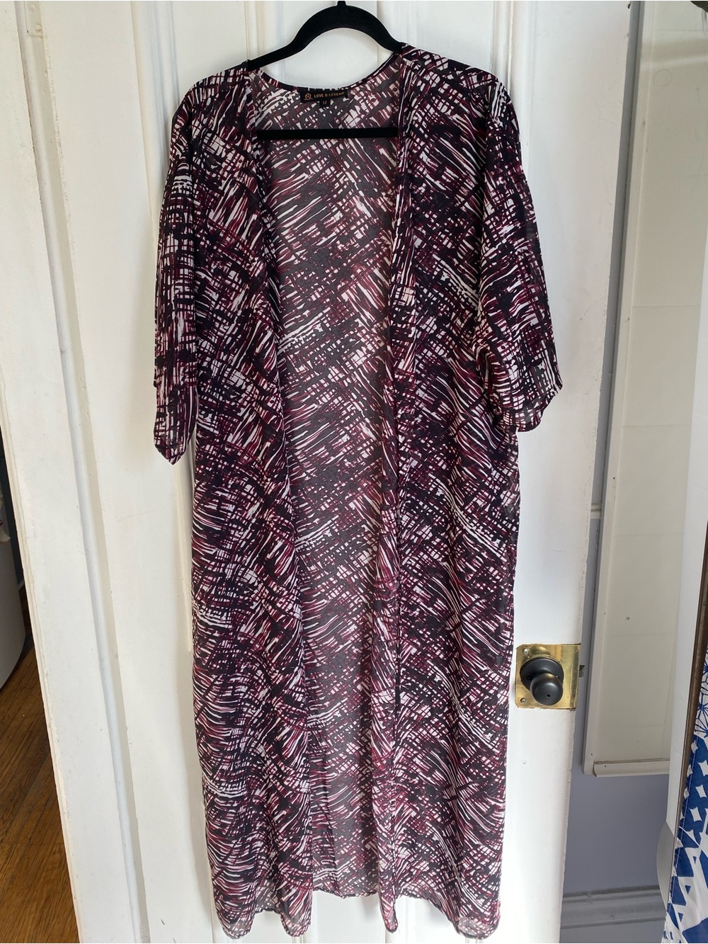 Women’s Open Front Maxi Kimono Beach Cover Up in Abstract Print